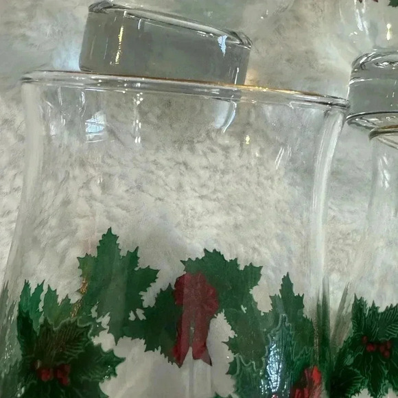 6 Vintage Libbey Christmas Holly Berry Wreath Garland Red Bow Glasses Gold Trim - Picture 10 of 15
